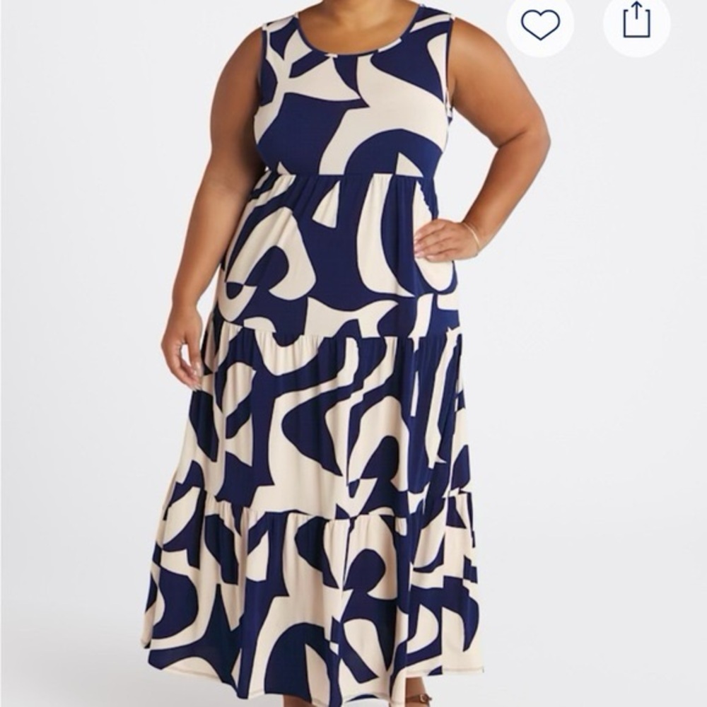 Gilli Cream and Navy Abstract Print Maxi Dress
